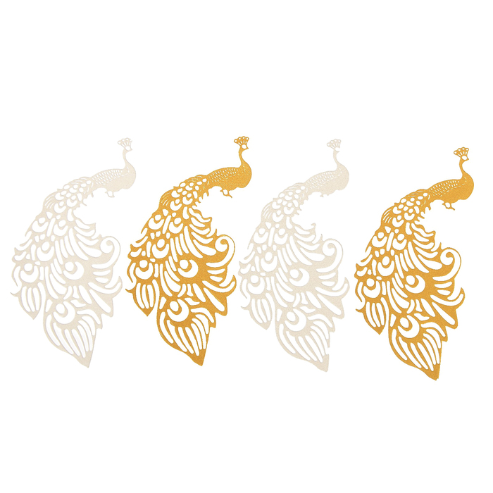 Фигурные вырубки "Павлины" набор 4 шт, 12х6 см, бело-золотые металлики