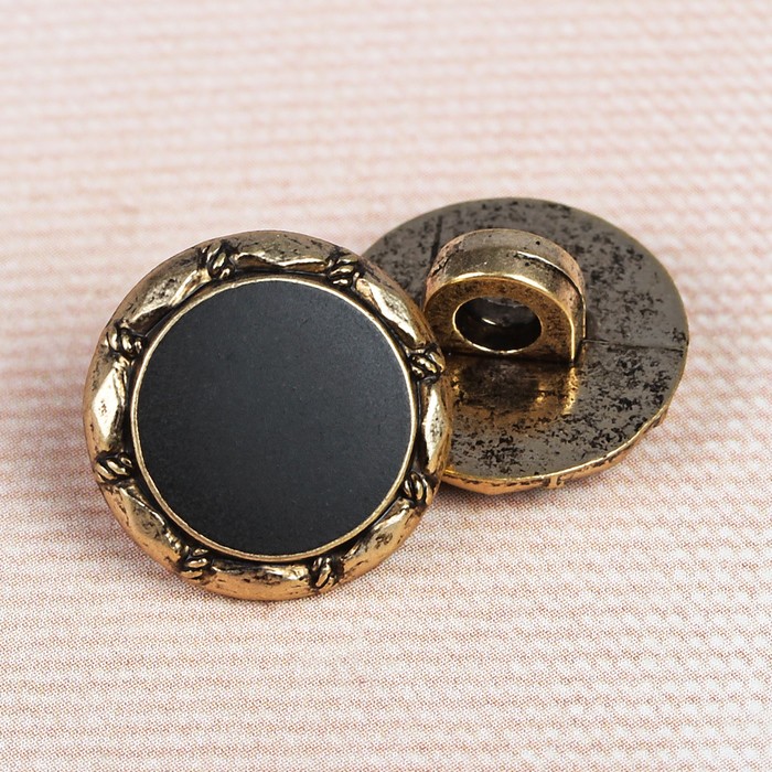 Пуговица декоративная, на ножке, 15мм, цвет чёрно-золотой