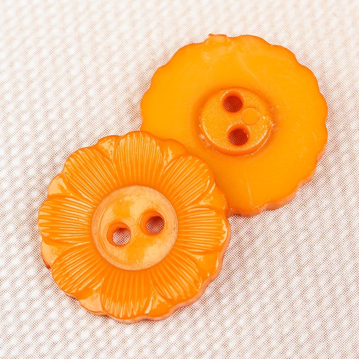 Пуговица декоративная, 2 прокола, 15мм, цвет оранжевый