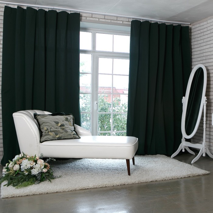 Штора портьерная "Этель" 130х280 см, Английский стиль HUNTER тёмно-зелёный,100% п/э