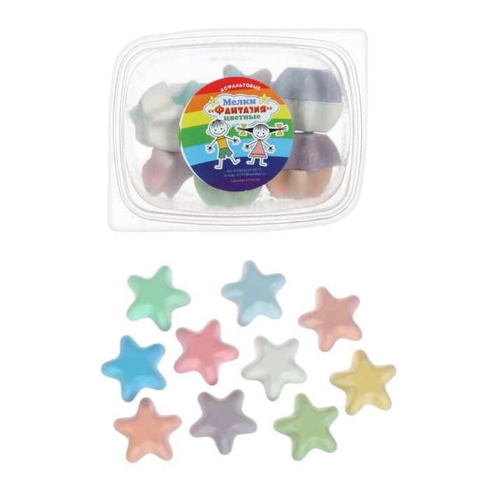 Мелки цветные 12 шт. 10 цветов «Фантазия» в форме звездочки, пластиковый контейнер