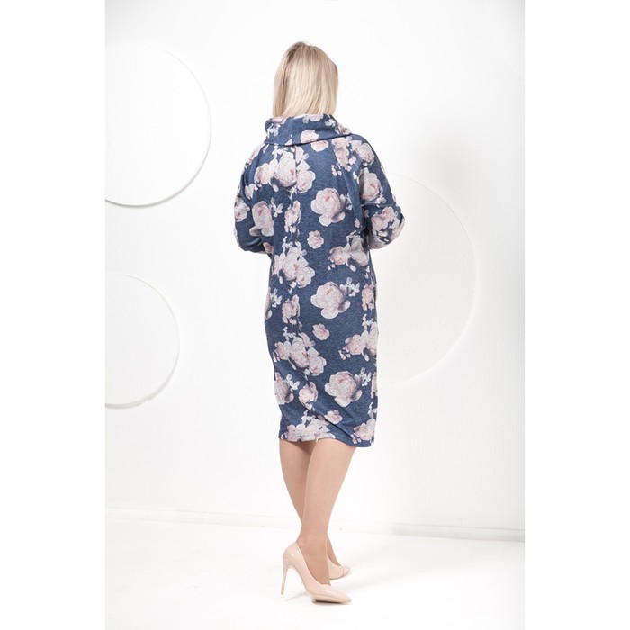 Платье П-395/2 женское, размер 48, цвет темно-синий меланж + принт