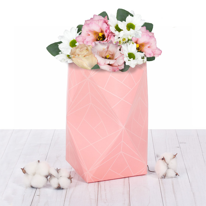 Коробка–ваза для цветов «Геометрия на розовом», 11 х 11 х 22 см