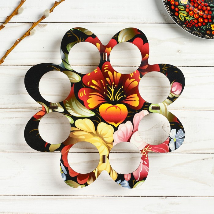 Подставка пасхальная на 8 яиц "Хохлома на черном фоне"