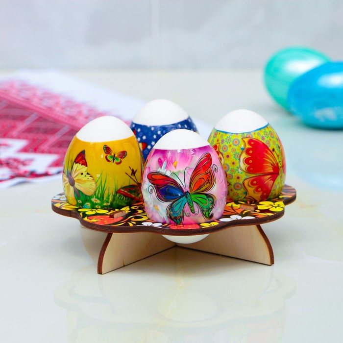 Подставка пасхальная на 4 яйца "Хохлома" ягоды