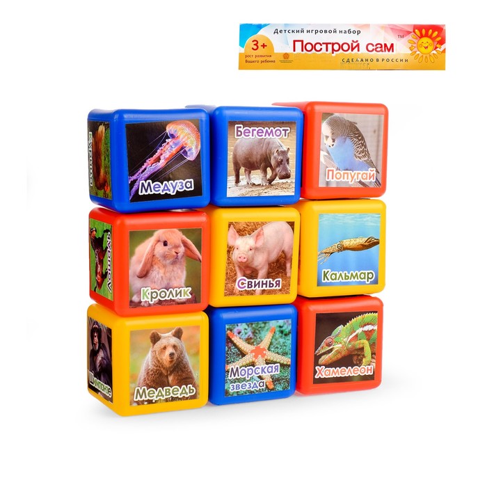 Кубики "Построй сам" с изображениями, 9 элементов
