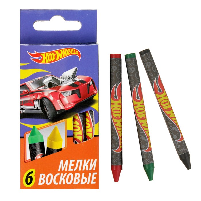 Мелки восковые 6 цветов Mattel Hot Wheels длина 90мм, европодвес