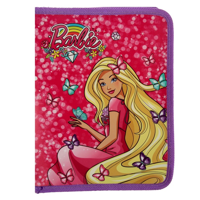 Папка для тетрадей пластиковая А5, молния вокруг Mattel Barbie