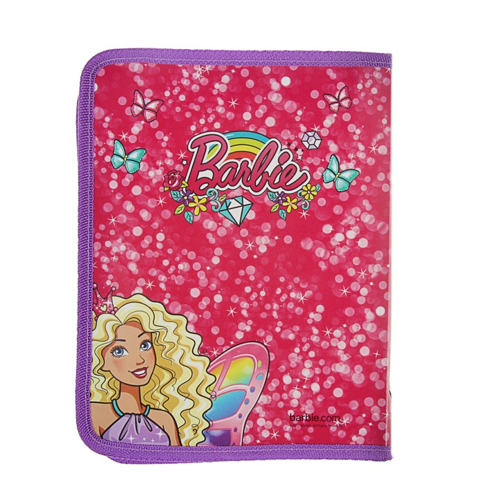 Папка для тетрадей пластиковая А5, молния вокруг Mattel Barbie