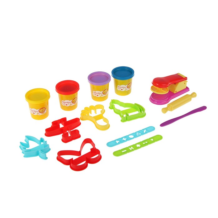Пластилин на растительной осноснове 4 цвета 340г Mattel Fisher Price "Jumbo moulds" + вспомогательные материалы