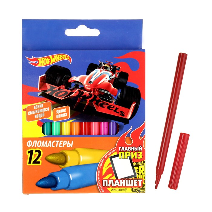 Фломастеры 12 цветов Mattel Hot Wheels