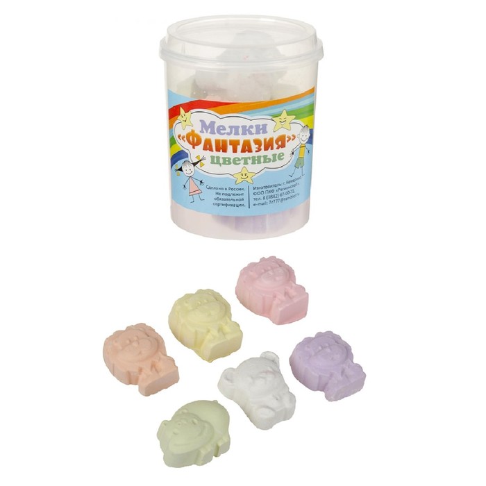 Мелки цветные 6 шт. «Фантазия» в форме зверей, пластиковый стакан