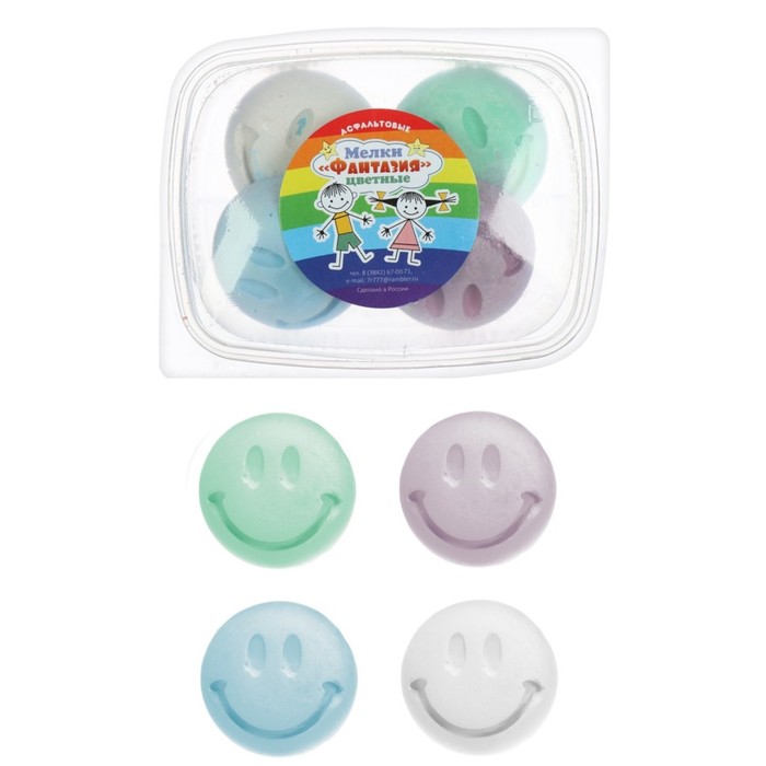 Мелки цветные 4 шт. 4 цвета «Фантазия» в форме улыбки, пластиковый контейнер