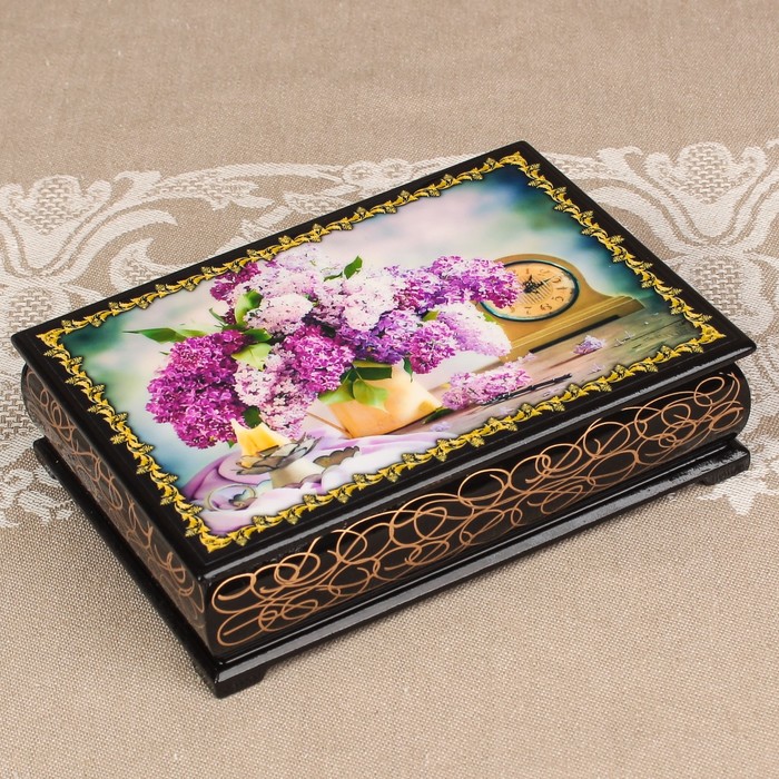 Шкатулка «Цветы 2», лаковая миниатюра, 10х14 см