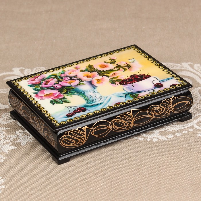 Шкатулка «Цветы 9», лаковая миниатюра, 10х14 см