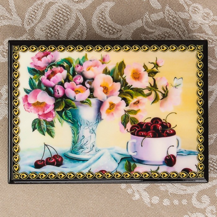 Шкатулка «Цветы 9», лаковая миниатюра, 10х14 см