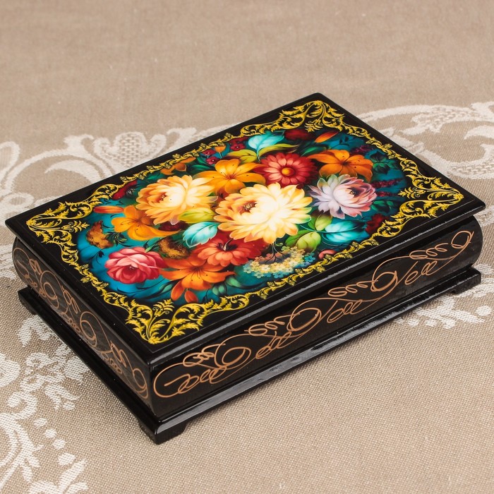 Шкатулка «Цветы 11», лаковая миниатюра, 10х14 см