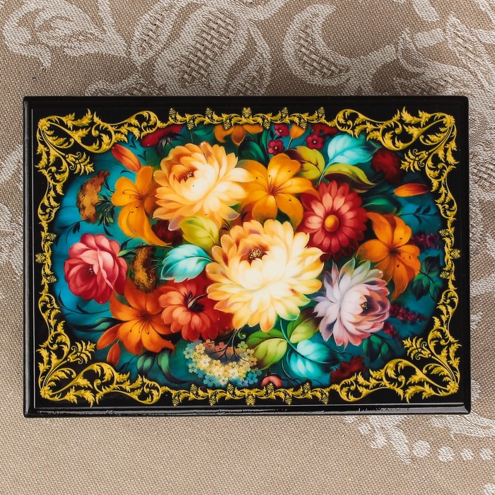 Шкатулка «Цветы 11», лаковая миниатюра, 10х14 см