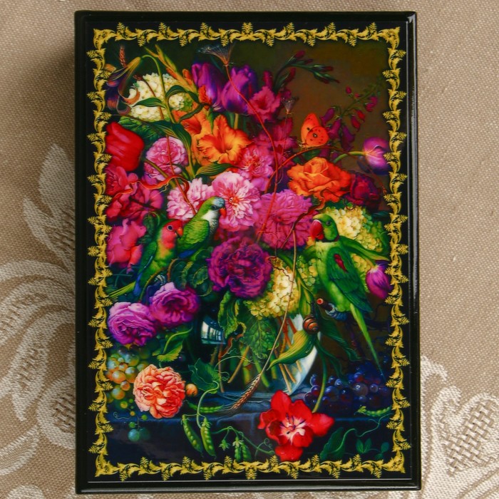 Шкатулка «Цветы 12», лаковая миниатюра, 10х14 см
