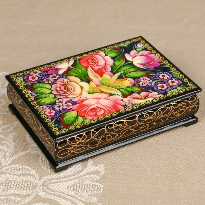 Шкатулка «Цветы 13», лаковая миниатюра, 10х14 см