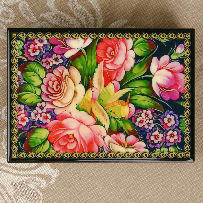 Шкатулка «Цветы 13», лаковая миниатюра, 10х14 см