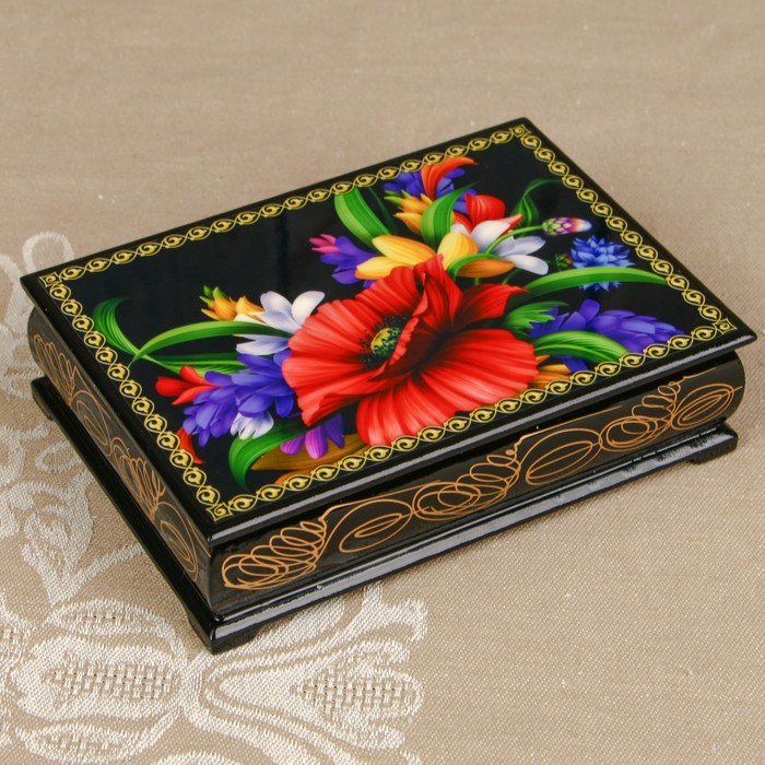 Шкатулка «Цветы 16», лаковая миниатюра, 10х14 см