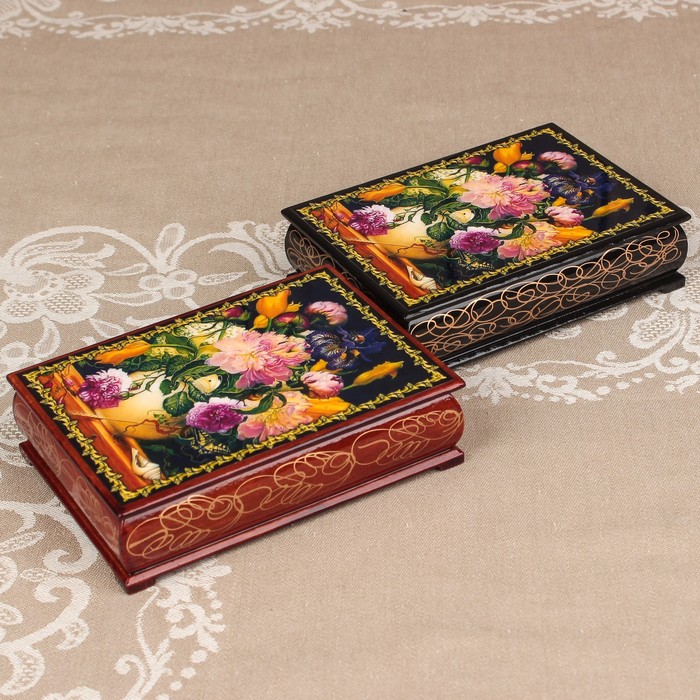 Шкатулка «Цветы 17», лаковая миниатюра, 10х14 см