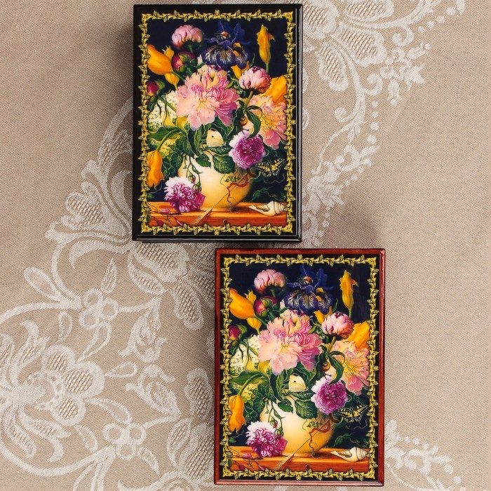 Шкатулка «Цветы 17», лаковая миниатюра, 10х14 см