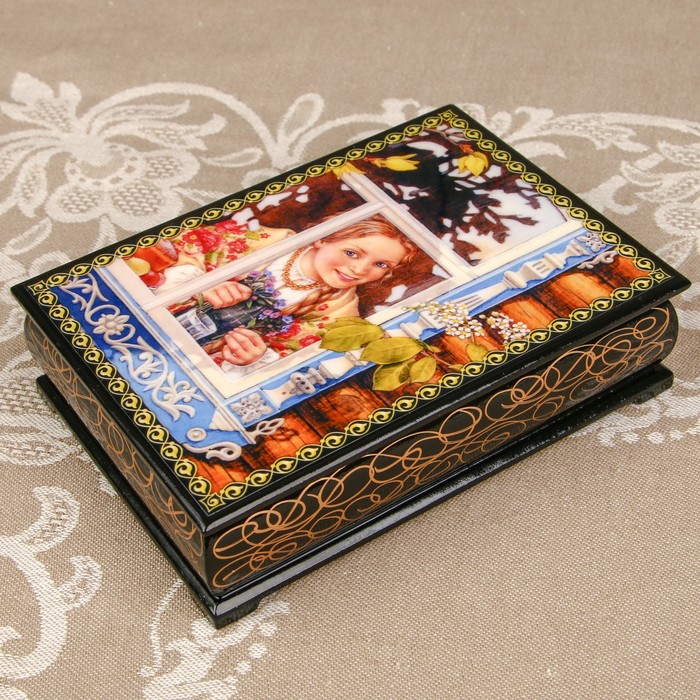 Шкатулка «Портрет 1», лаковая миниатюра, 10х14 см