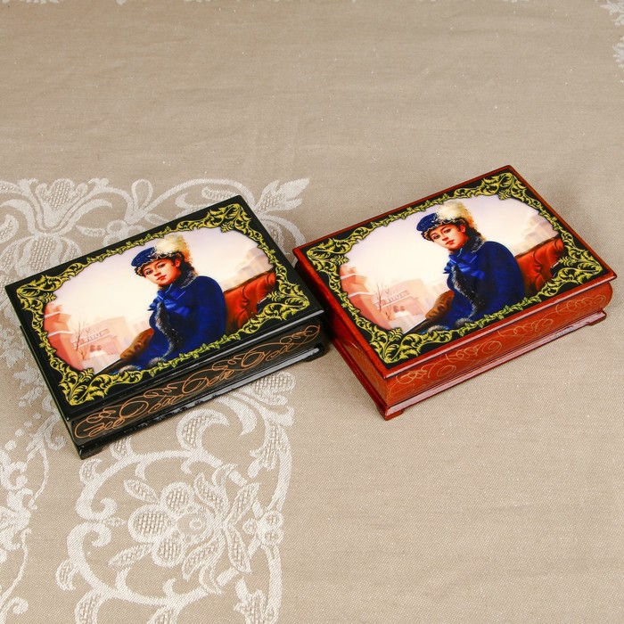 Шкатулка «Портрет 3», лаковая миниатюра, 10х14 см