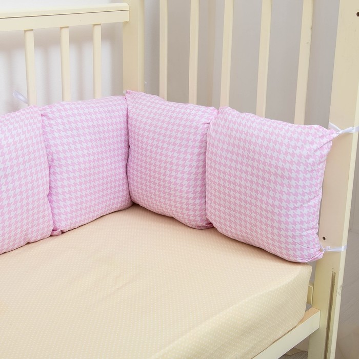 Бампер-подушка Клетка розовая 40х40см 9шт, поплин 125гр/м хл