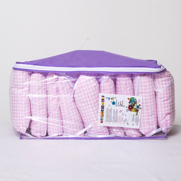 Бампер-подушка Клетка розовая 40х40см 9шт, поплин 125гр/м хл