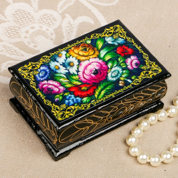 Шкатулка «Цветы 2», лаковая миниатюра, 6х9 см
