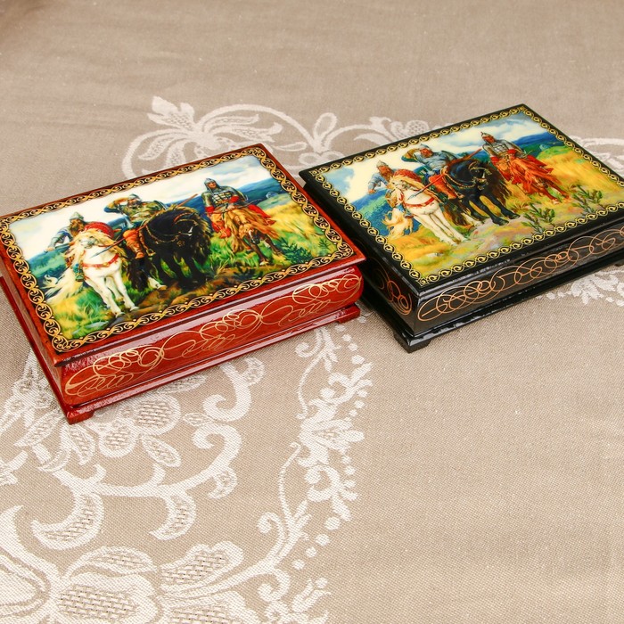 Шкатулка «Жанровая композиция 5», лаковая миниатюра, 10х14 см