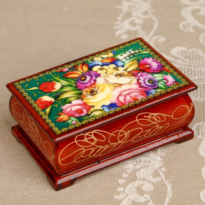 Шкатулка «Цветы 5», лаковая миниатюра, 6х9 см