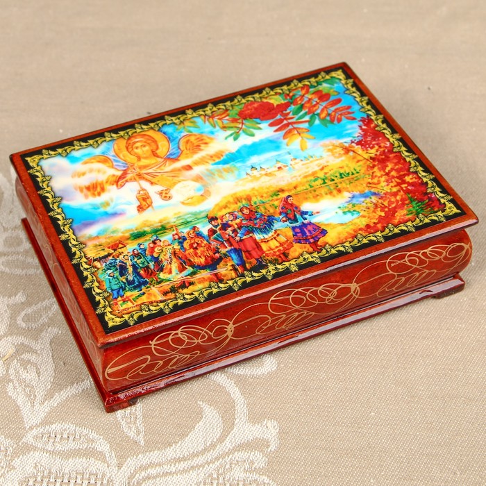 Шкатулка «Жанровая композиция 6», лаковая миниатюра, 10х14 см