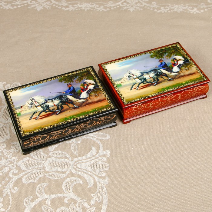 Шкатулка «Жанровая композиция 7», лаковая миниатюра, 10х14 см