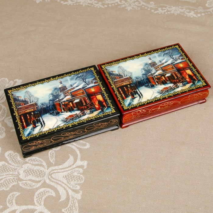 Шкатулка «Жанровая композиция 8», лаковая миниатюра, 10х14 см