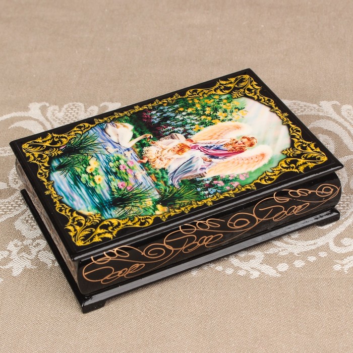 Шкатулка «Ангелочки 4», лаковая миниатюра, 10х14 см