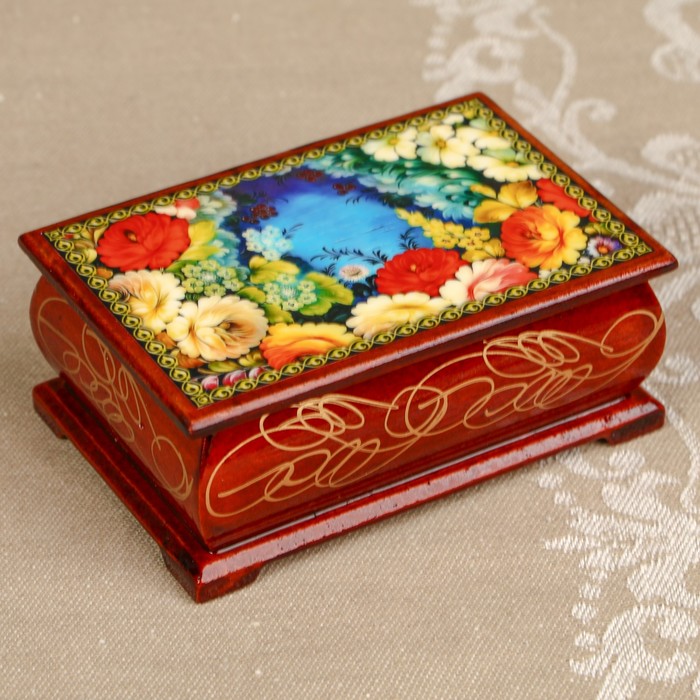 Шкатулка «Цветы 13», лаковая миниатюра, 6х9 см
