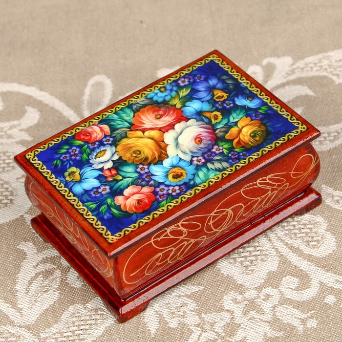 Шкатулка «Цветы 15», лаковая миниатюра, 6х9 см