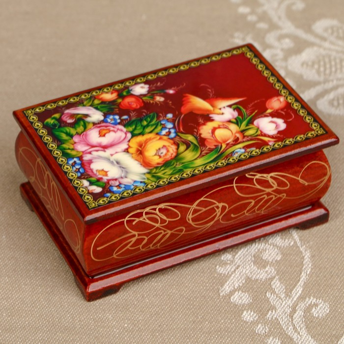 Шкатулка «Цветы 19», лаковая миниатюра, 6х9 см