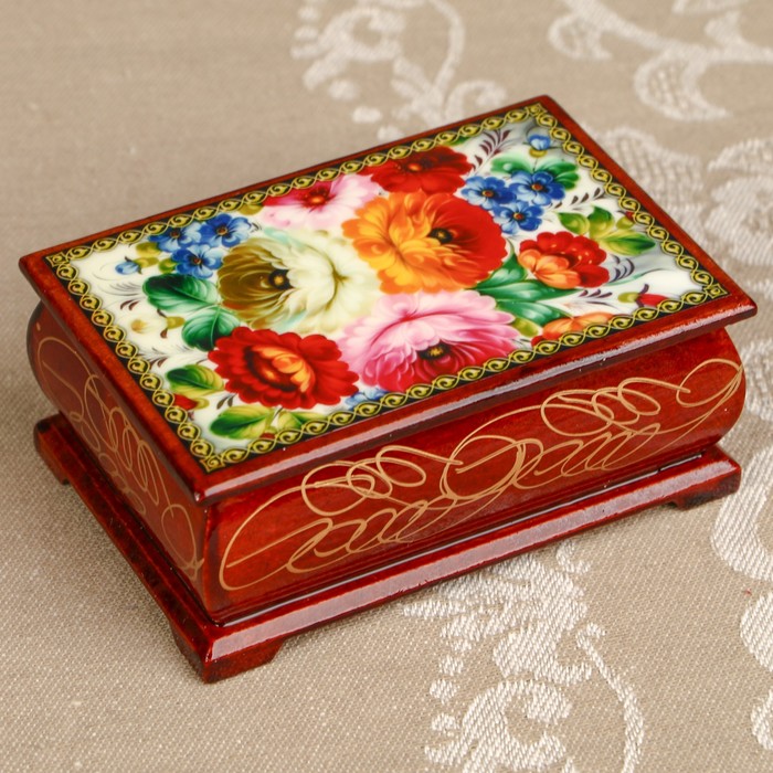 Шкатулка «Цветы 20», лаковая миниатюра, 6х9 см