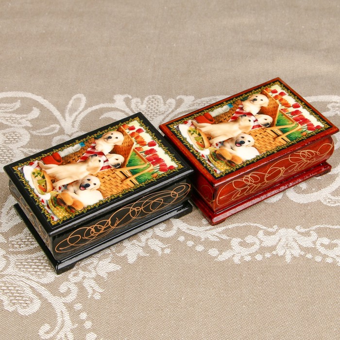 Шкатулка «Собака», лаковая миниатюра, 6х9 см, микс