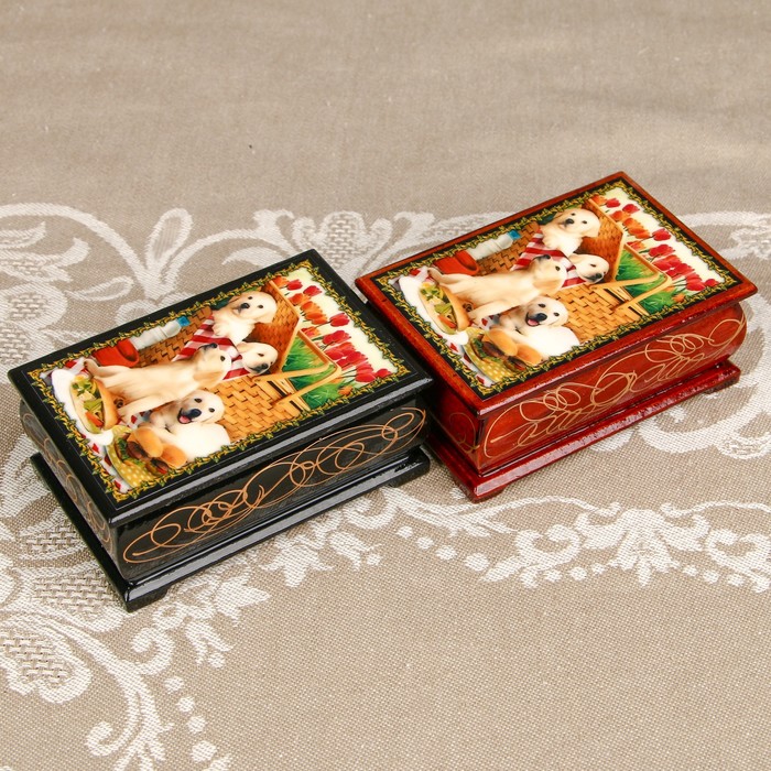 Шкатулка «Собака», лаковая миниатюра, 6х9 см, микс