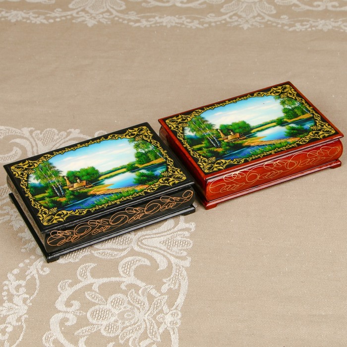 Шкатулка «Летняя природа», лаковая миниатюра, 10х14 см