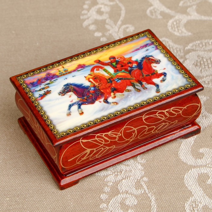 Шкатулка «Тройка 2», лаковая миниатюра, 6х9 см