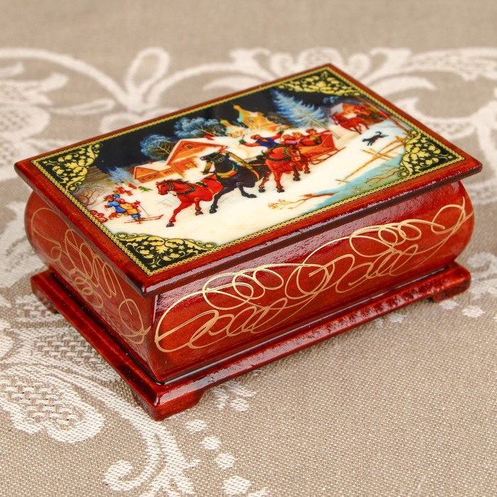 Шкатулка «Тройка 3», лаковая миниатюра, 6х9 см