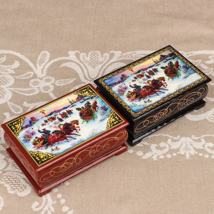 Шкатулка «Тройка 4», лаковая миниатюра, 6х9 см, микс