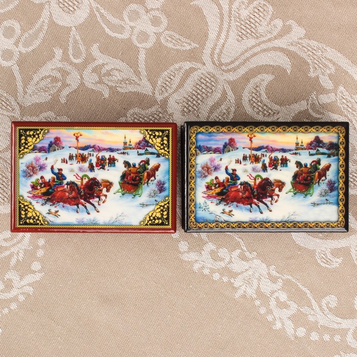 Шкатулка «Тройка 4», лаковая миниатюра, 6х9 см, микс